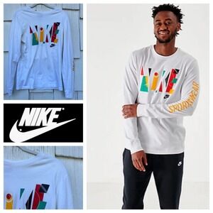 Nike Sportswear Long Sleeve T-Shirt Mens Small White Graphic‎ Tee Small